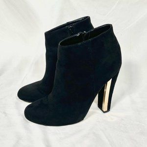 Black suede gold booties heels